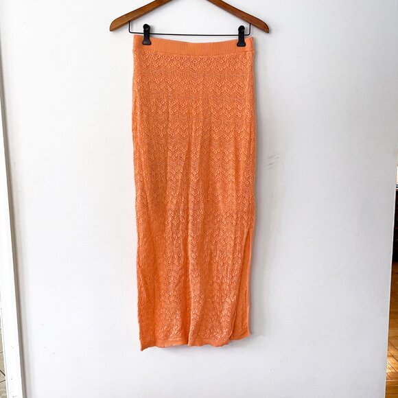 House of Harlow Orange Crochet Midi Skirt, Size Small - Picture 1 of 4